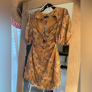 Sabo Skirt Mustard Floral Cutout Open Back Dress
